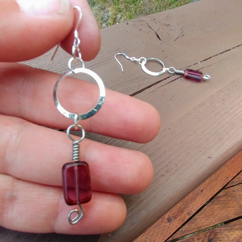 🚫SOLD🚫 Silver Hoops & Amethyst Glass - Picture 3 of 7